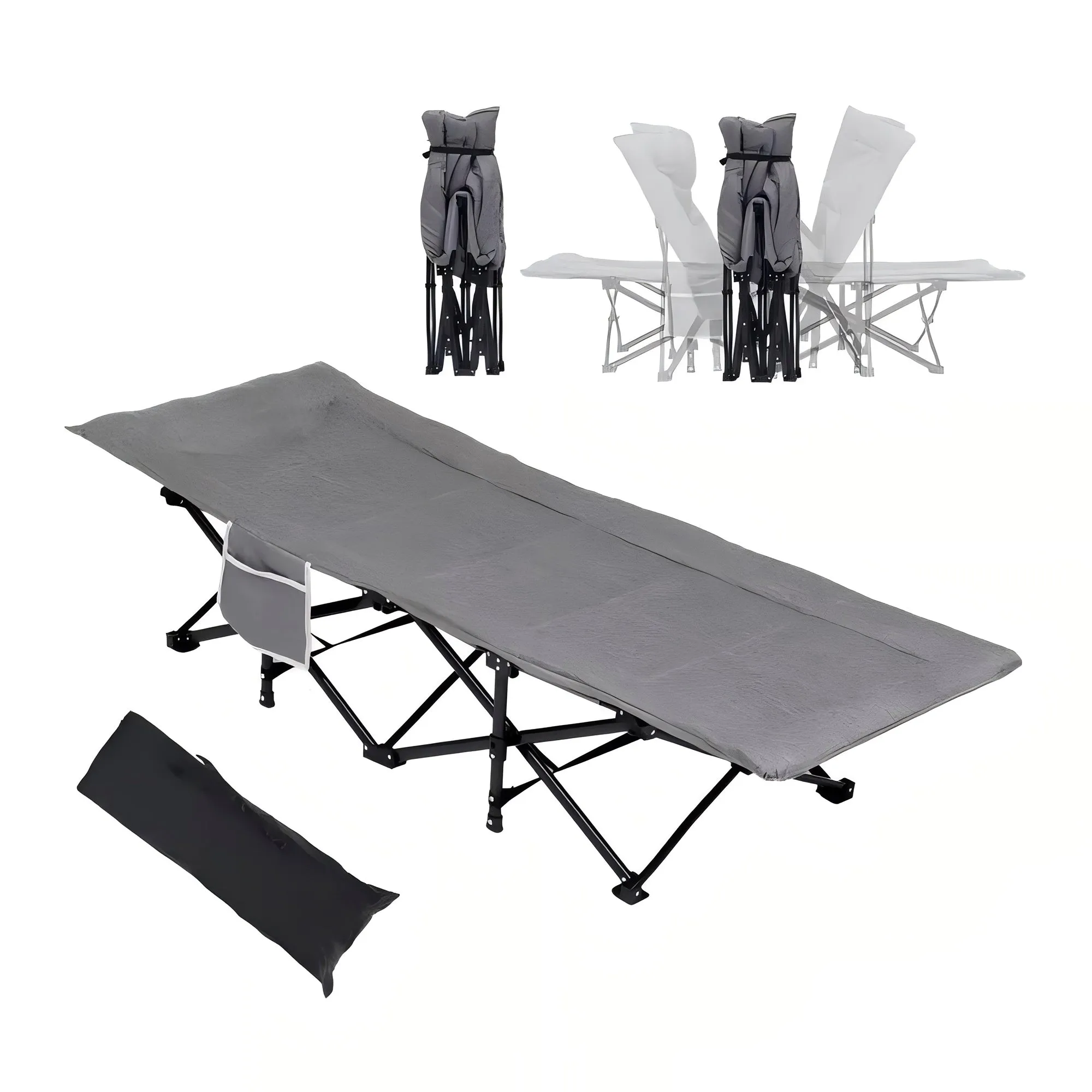 Heavy Duty Folding Camping Cot with Mattress and Carry Bag, Durable 1200D Oxford Outdoor Bed