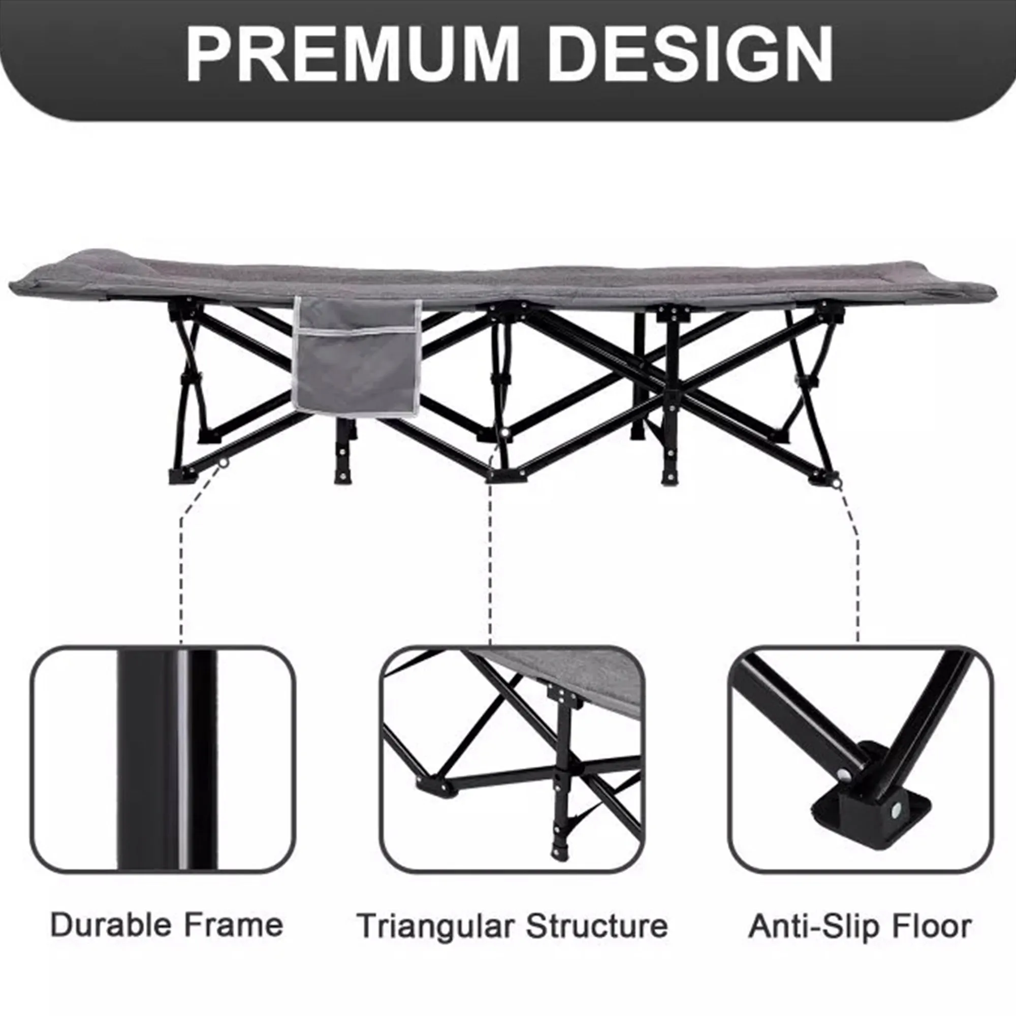 Heavy Duty Folding Camping Cot with Mattress and Carry Bag, Durable 1200D Oxford Outdoor Bed