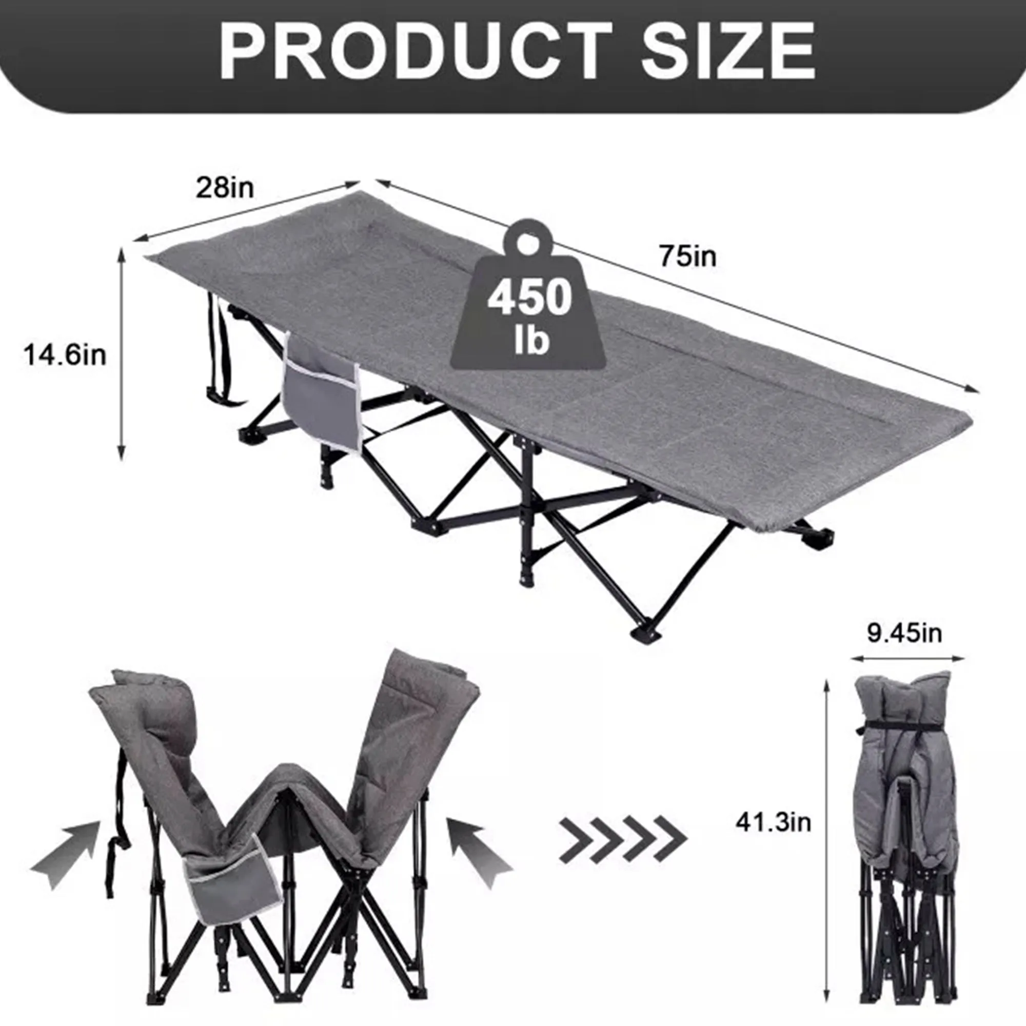 Heavy Duty Folding Camping Cot with Mattress and Carry Bag, Durable 1200D Oxford Outdoor Bed