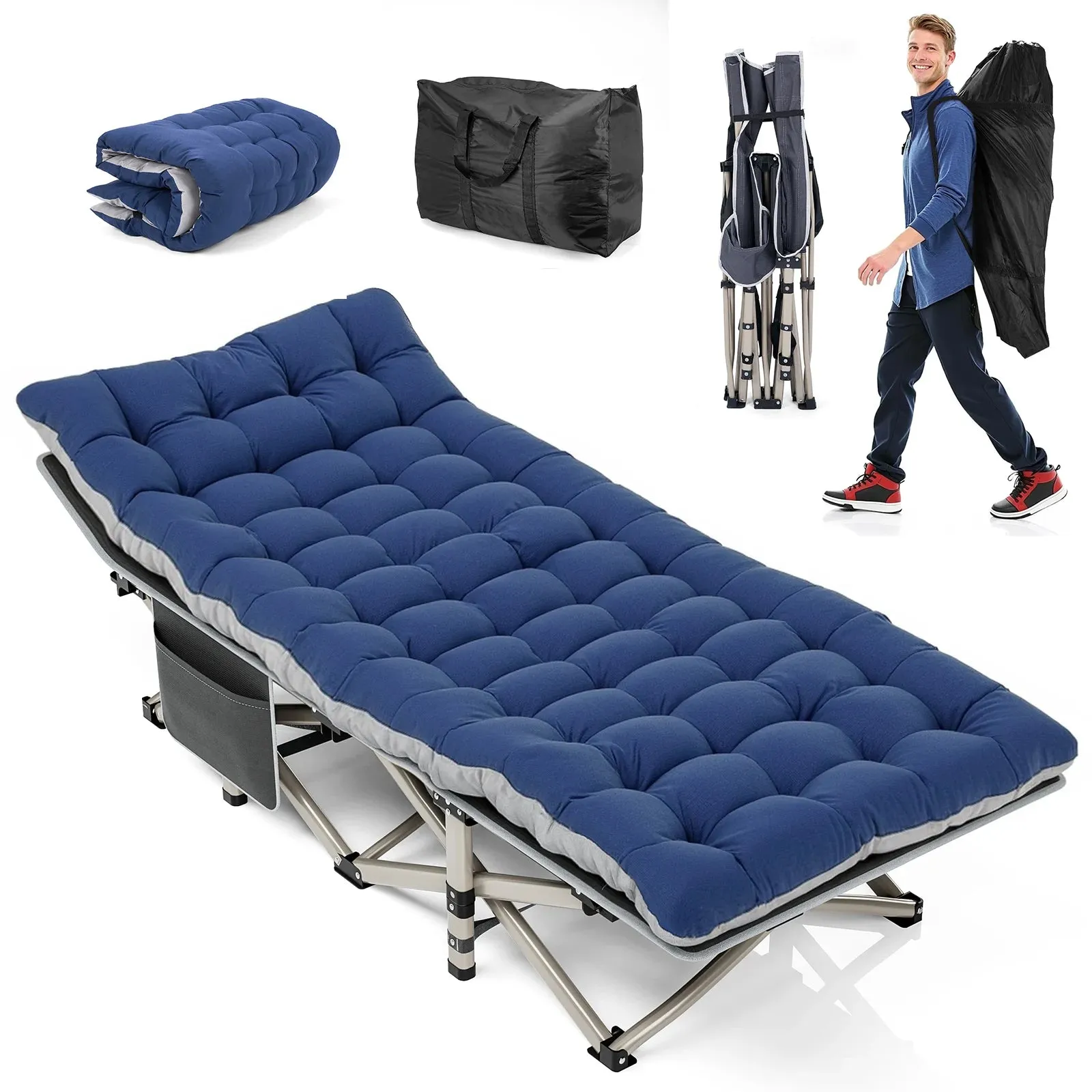 Heavy-Duty Folding Camping Cot with Mattress – Outdoor Bed for Adults with Carry Bag, 1200D Oxford Fabric Travel Cot
