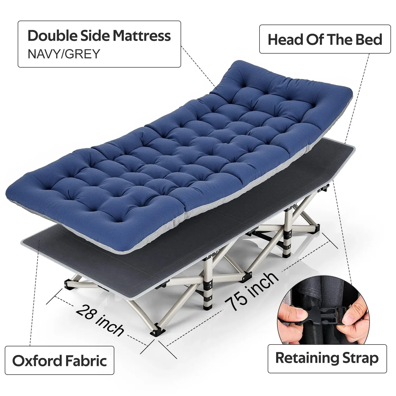 Heavy-Duty Folding Camping Cot with Mattress – Outdoor Bed for Adults with Carry Bag, 1200D Oxford Fabric Travel Cot