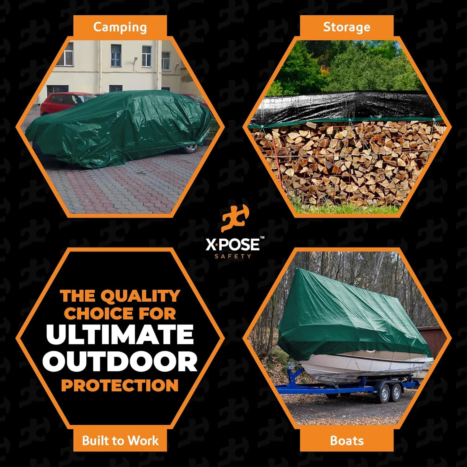 Heavy Duty Poly Tarp 12 Feet x 20 Feet 10 Mil Thick Waterproof, UV Blocking Protective Cover - Reversible Green and Black - Laminated Coating - Grommets - by Xpose Safety
