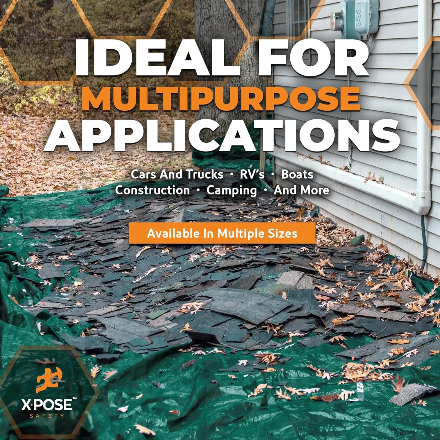 Heavy Duty Poly Tarp 12 Feet x 20 Feet 10 Mil Thick Waterproof, UV Blocking Protective Cover - Reversible Green and Black - Laminated Coating - Grommets - by Xpose Safety