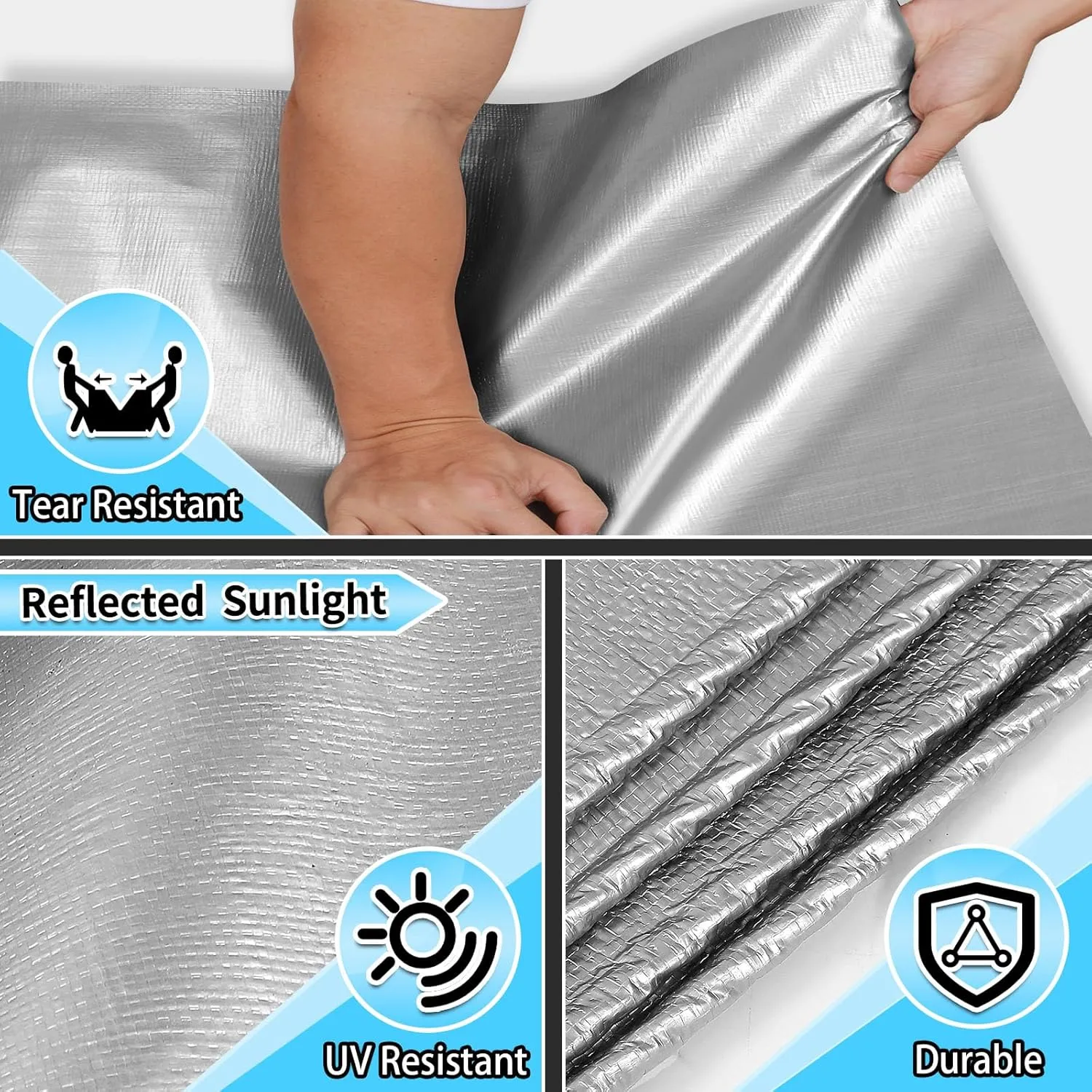 Heavy Duty Tarp 30x30 Feet, 14 Mil Waterproof Poly Tarps Cover UV Resistant, Rip & Tear Proof with Metal Grommets Every 20 Inches Silver Tarp by TA*RP YXCN