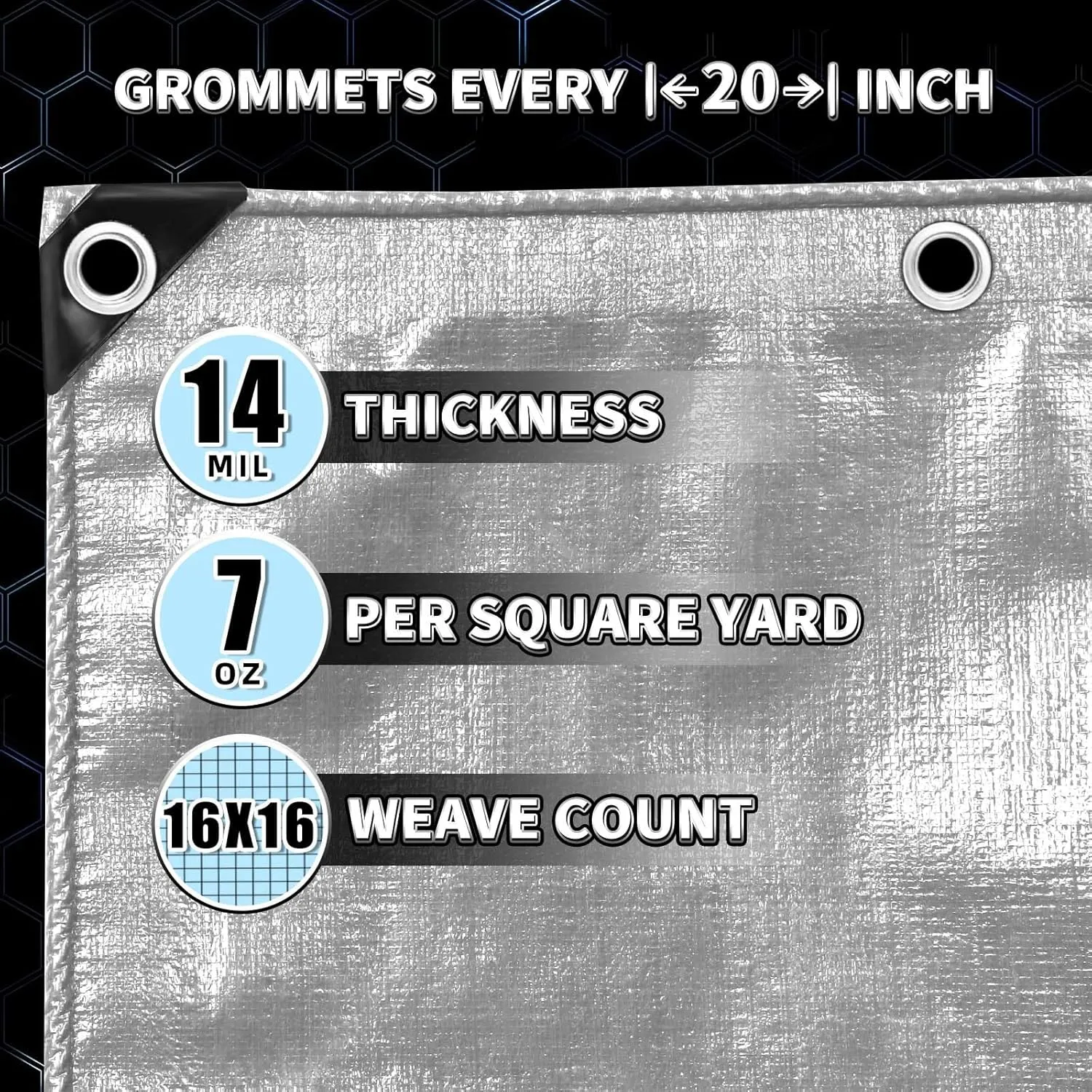 Heavy Duty Tarp 30x30 Feet, 14 Mil Waterproof Poly Tarps Cover UV Resistant, Rip & Tear Proof with Metal Grommets Every 20 Inches Silver Tarp by TA*RP YXCN
