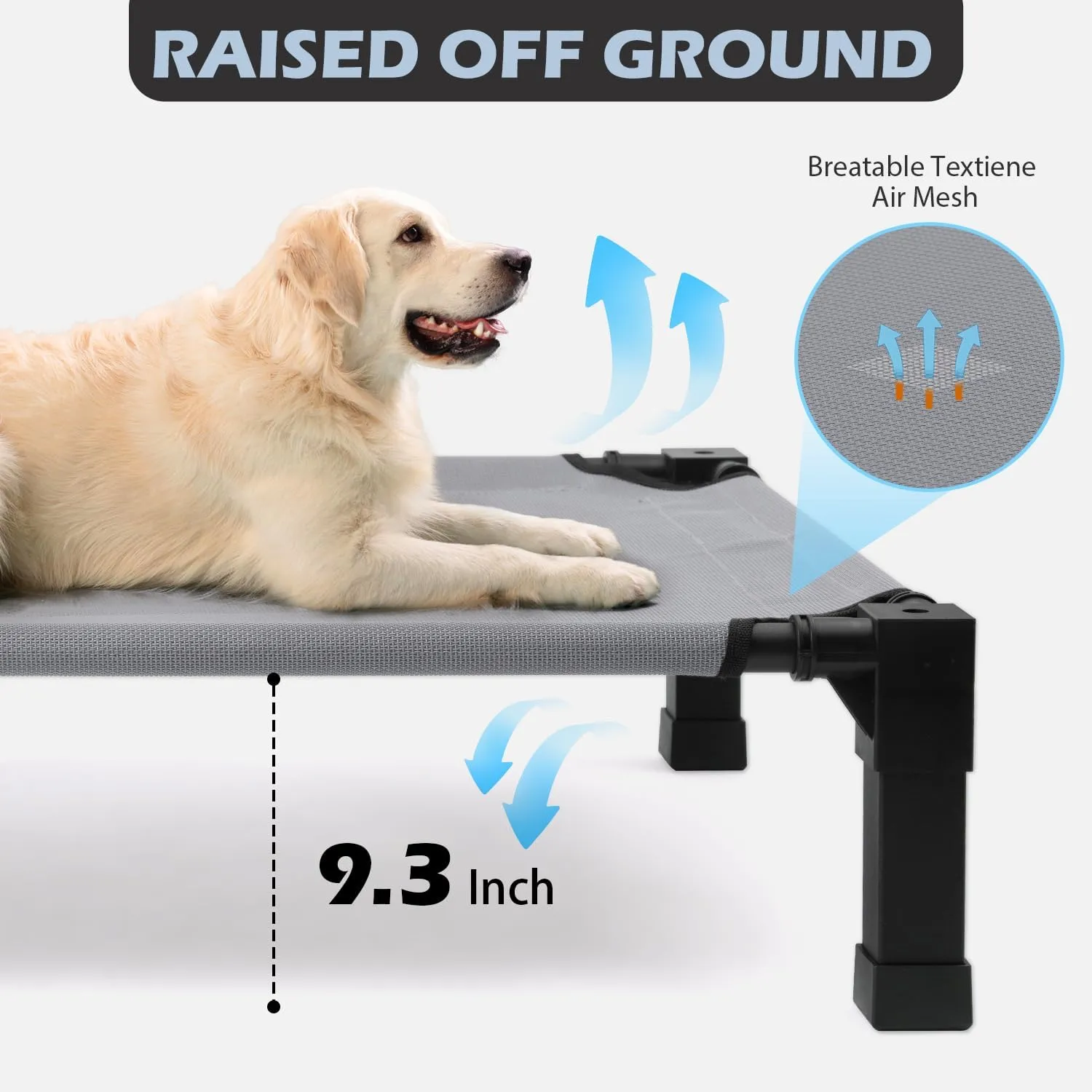 Heeyoo Elevated Dog Bed with Canopy, Outdoor Dog Bed Cot with Removable Shade Tent, Portable Raised Pet Cot Cooling Bed for Dogs and Cats, Grey