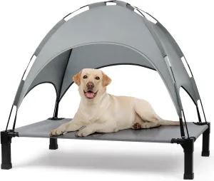 Heeyoo Elevated Dog Bed with Canopy, Outdoor Dog Bed Cot with Removable Shade Tent, Portable Raised Pet Cot Cooling Bed for Dogs and Cats, Grey