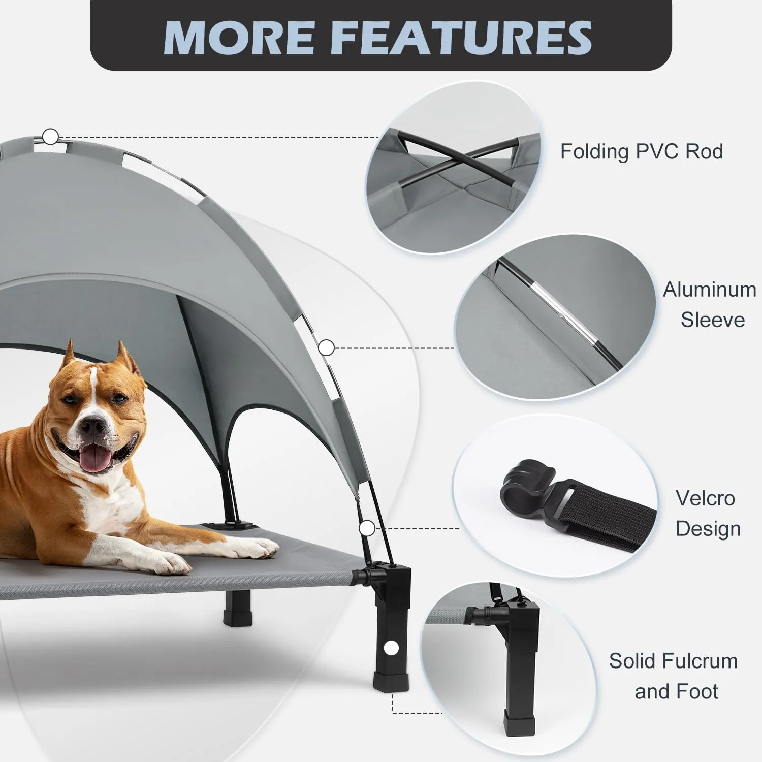 Heeyoo Elevated Dog Bed with Canopy, Outdoor Dog Bed Cot with Removable Shade Tent, Portable Raised Pet Cot Cooling Bed for Dogs and Cats, Grey