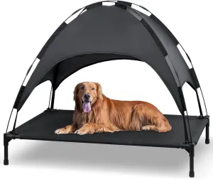 Heeyoo Elevated Dog Bed with Canopy, Outdoor Dog Cot with Removable Canopy Shade Tent, Portable Raised Pet Cot Cooling Bed for Dogs