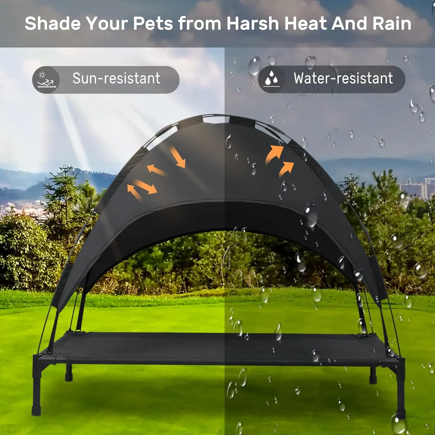 Heeyoo Elevated Dog Bed with Canopy, Outdoor Dog Cot with Removable Canopy Shade Tent, Portable Raised Pet Cot Cooling Bed for Dogs