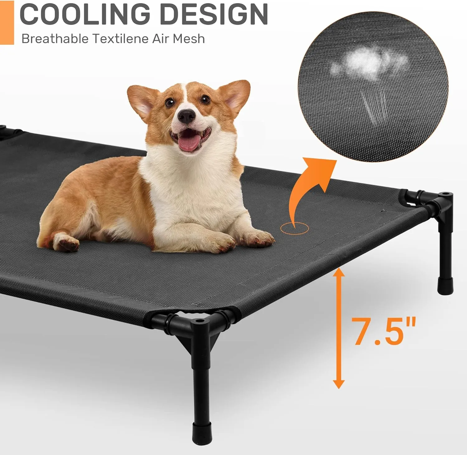 Heeyoo Elevated Dog Bed with Canopy, Outdoor Dog Cot with Removable Canopy Shade Tent, Portable Raised Pet Cot Cooling Bed for Dogs