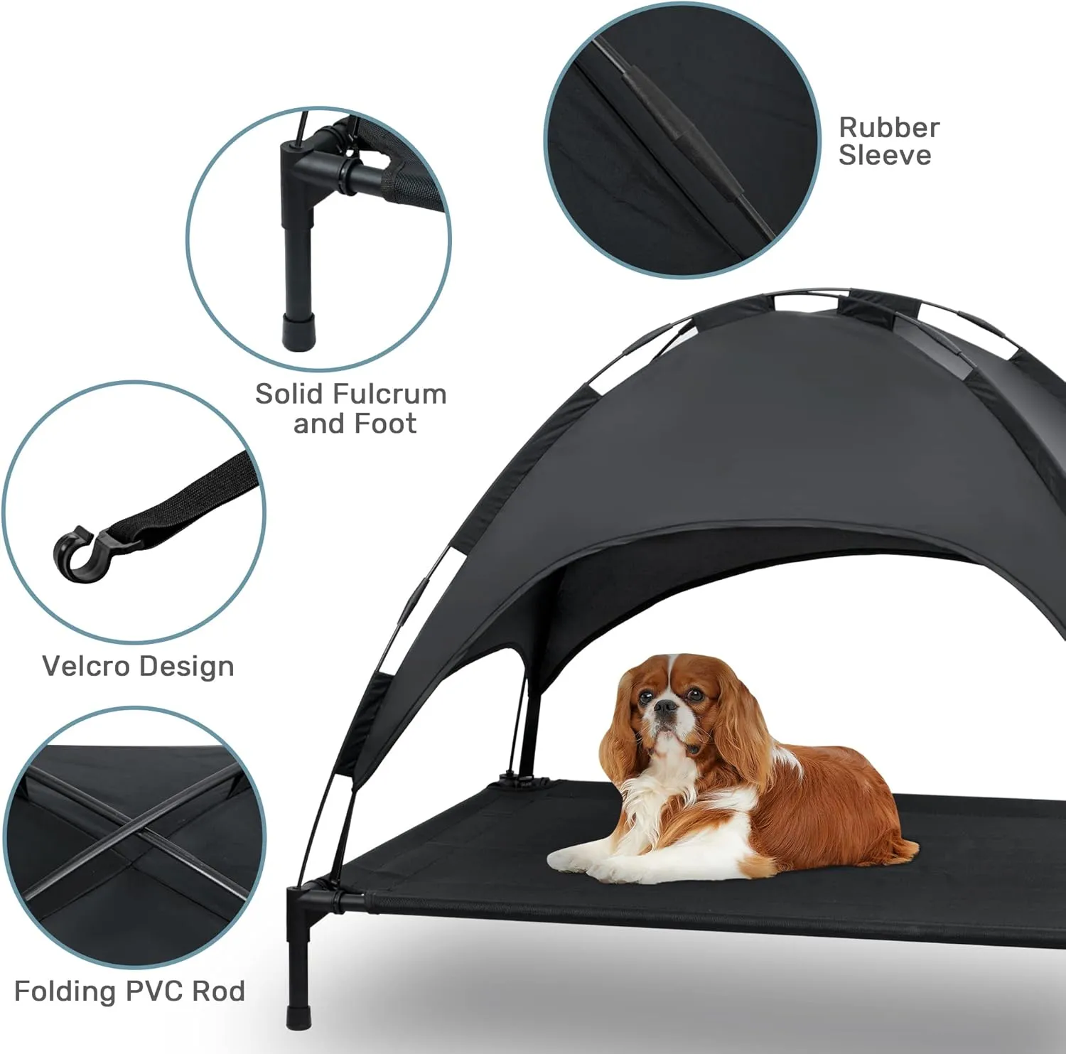 Heeyoo Elevated Dog Bed with Canopy, Outdoor Dog Cot with Removable Canopy Shade Tent, Portable Raised Pet Cot Cooling Bed for Dogs