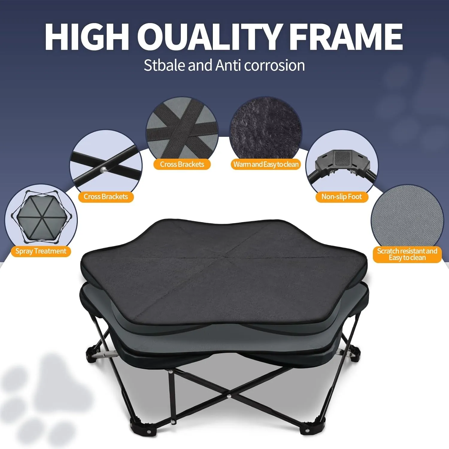 Hexagonal Foldable Outdoor Dog Bed – Cooling Elevated Cot
