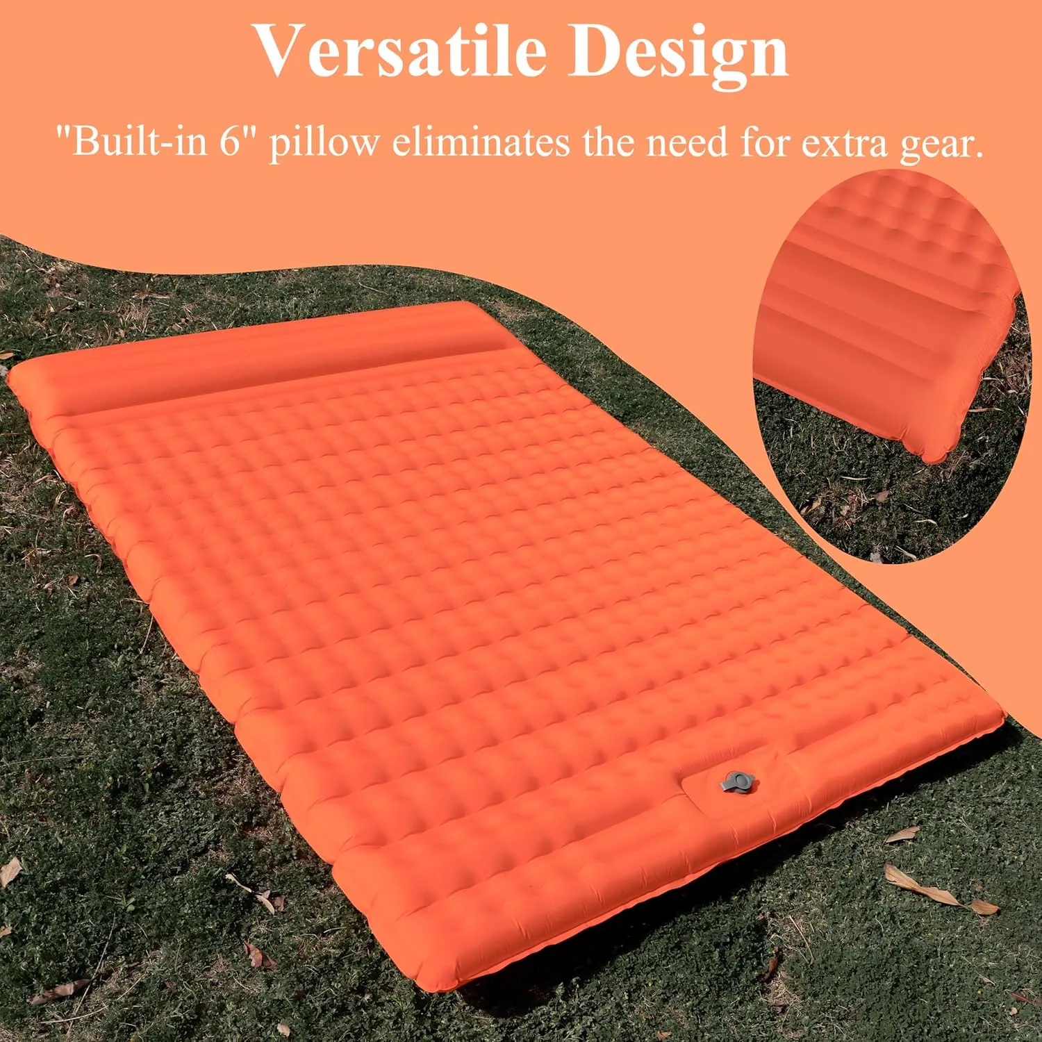 HI FINE CARE Double Camping Sleeping Pad 2 Percon, Ultralight Camping Mat with Pillow Built-in Foot Pump Inflatable Sleeping Pads Compact for Hiking Traveling Tent