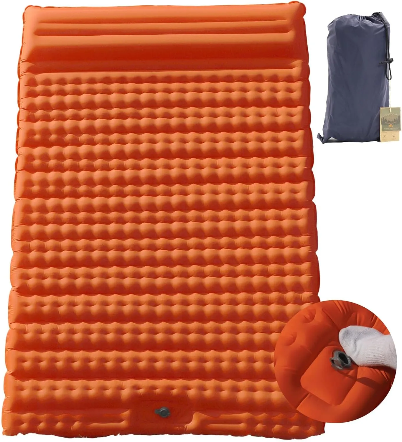 HI FINE CARE Double Camping Sleeping Pad 2 Percon, Ultralight Camping Mat with Pillow Built-in Foot Pump Inflatable Sleeping Pads Compact for Hiking Traveling Tent