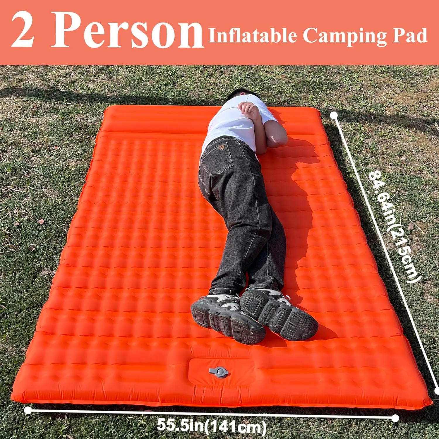 HI FINE CARE Double Camping Sleeping Pad 2 Percon, Ultralight Camping Mat with Pillow Built-in Foot Pump Inflatable Sleeping Pads Compact for Hiking Traveling Tent