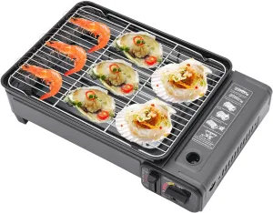 High-Powered Portable Butane Gas Grill Stove, Adjustable Flame, Windproof Design, Non-Slip Feet, Perfect for Camping, BBQ Parties, Includes Cooking Accessories