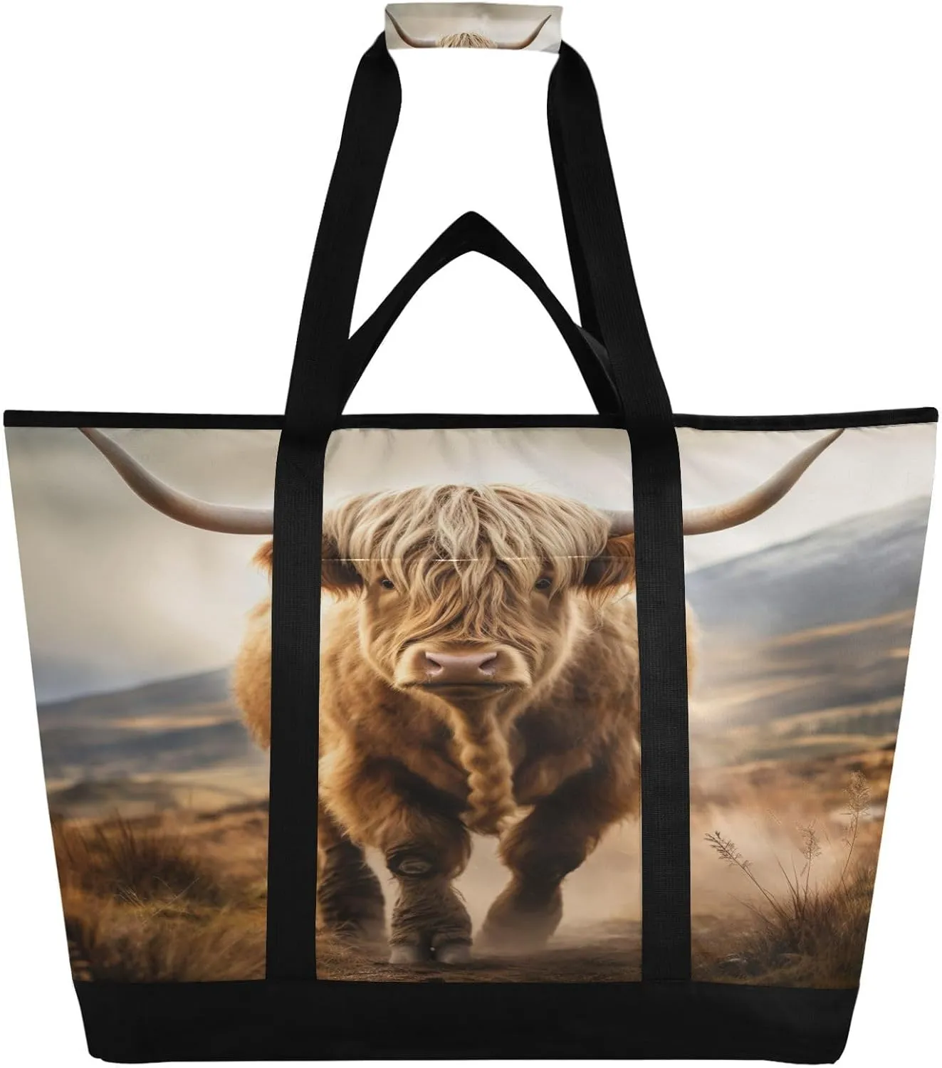 Highland Cow Reusable Insulated Lunchbox Cooler Bag, Leakproof Kitchen Grocery Bag Collapsible Portable Cooler Tote Bag for Picnic, Camping, Office, Travel