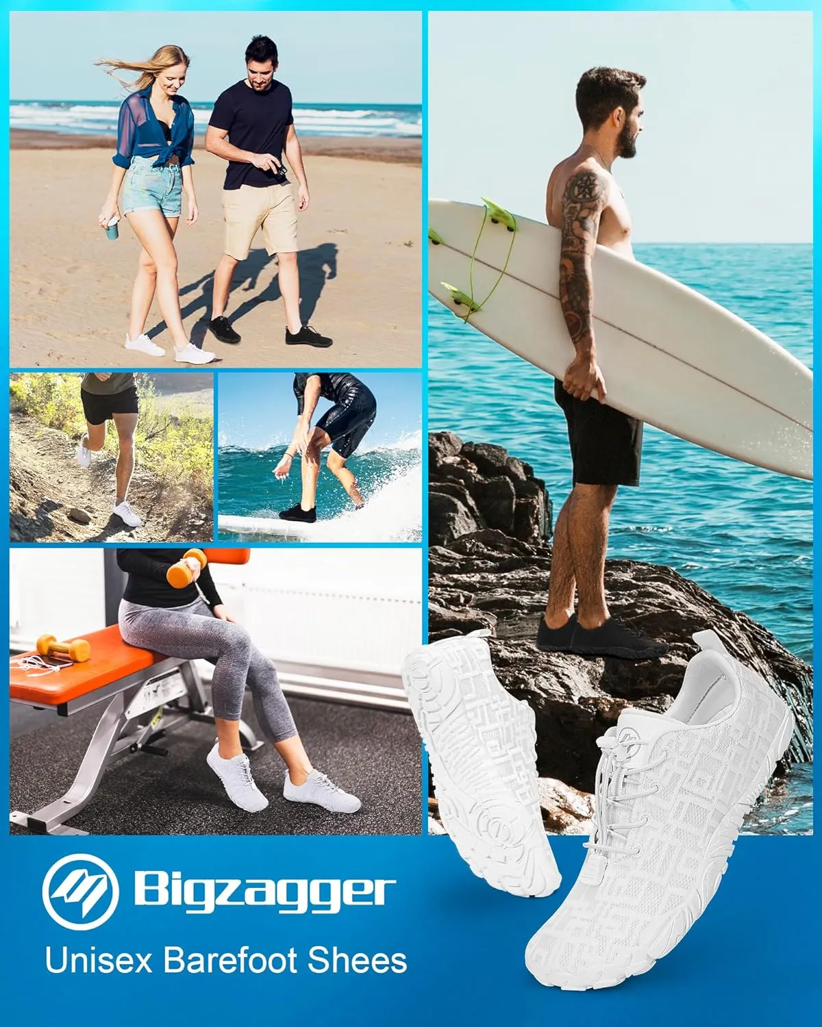 Hike Barefoot Shoes Womens Mens Footwear, Pro Water Shoe Women Men Barefoot Hiking Beach Grounding Shoes for Travel, Wide Toe Box Zero Drop Non-Slip Breathable Lightweight