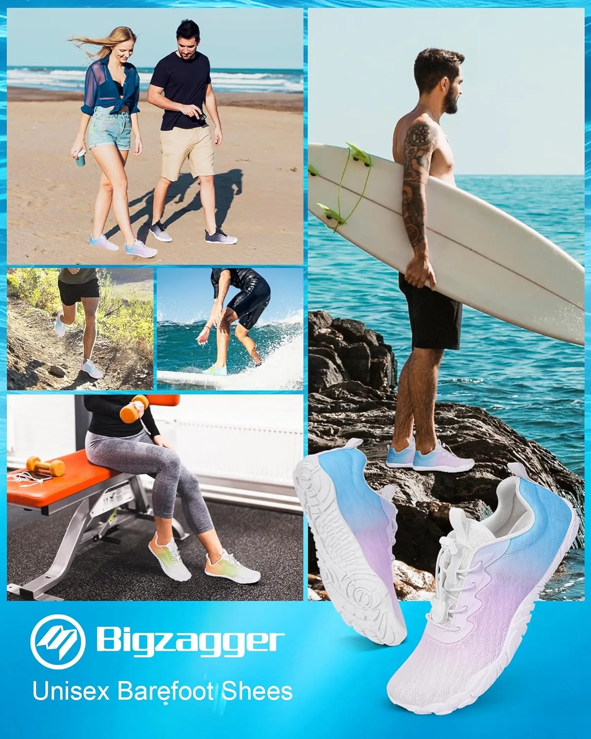 Hike Barefoot Shoes Womens Mens Footwear, Pro Water Shoe Women Men Barefoot Hiking Beach Grounding Shoes for Travel, Wide Toe Box Zero Drop Non-Slip Breathable Lightweight