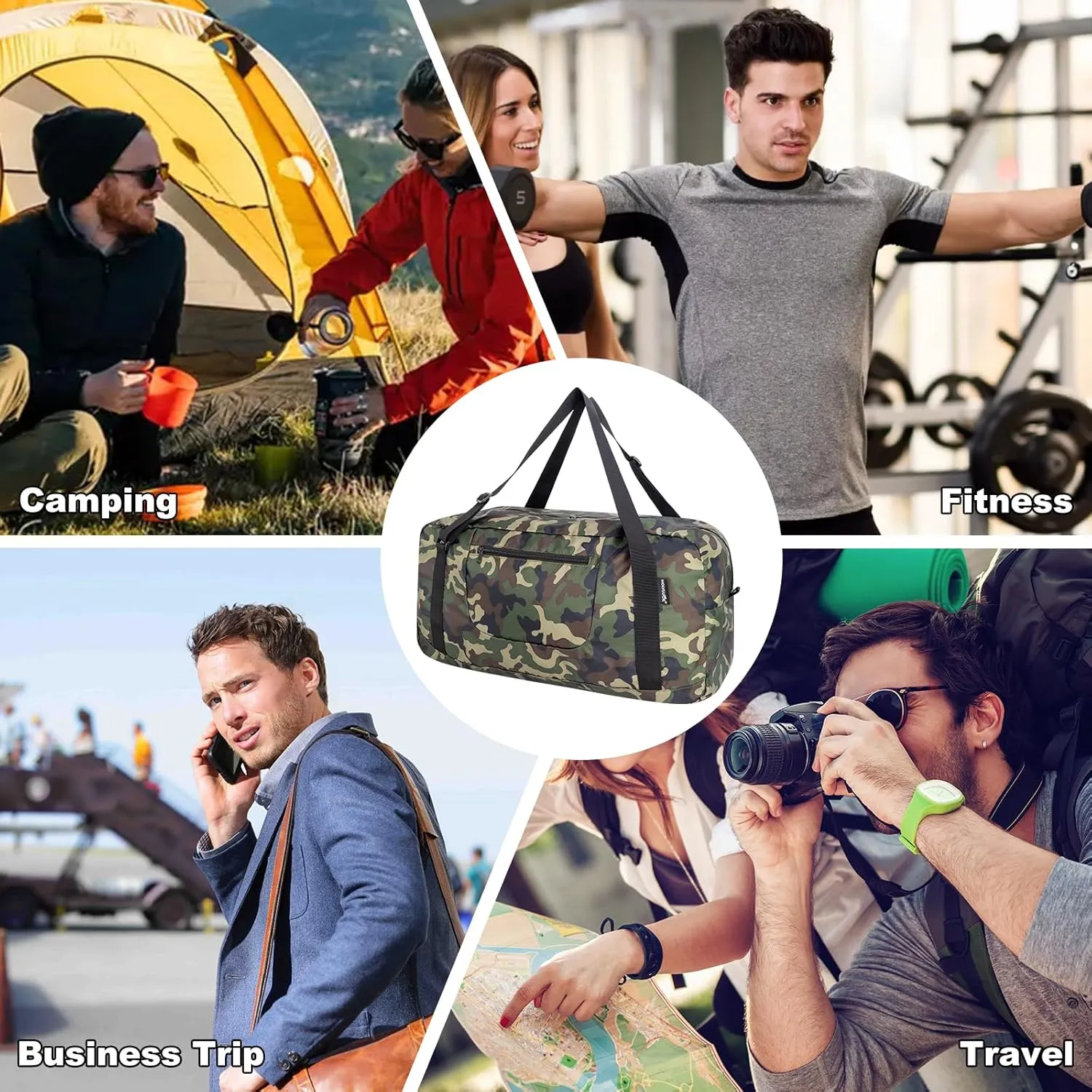 HOLYLUCK Foldable Travel Duffel Bag For Women & Men Luggage Great for Gym -55L, Green Camo