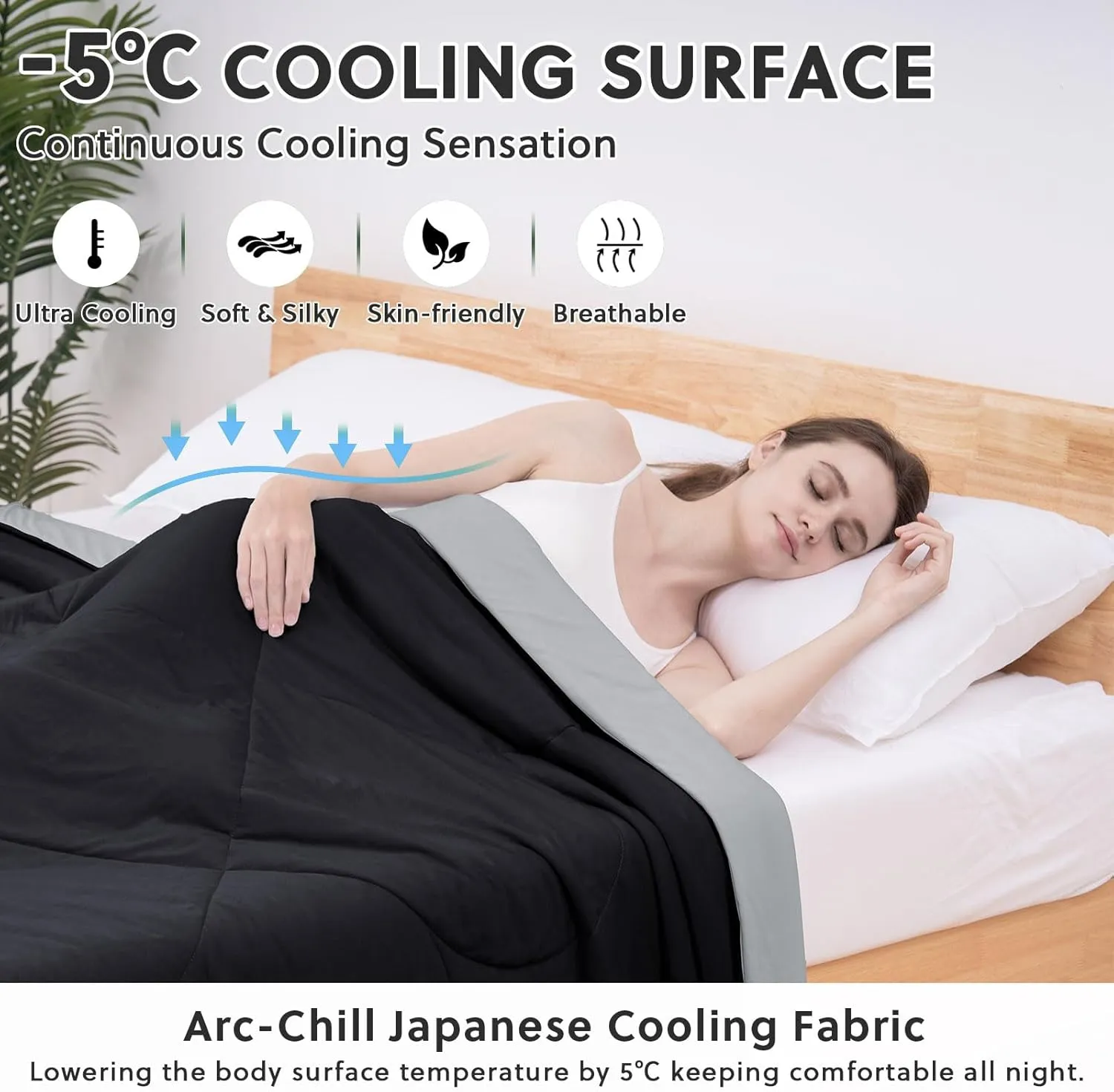 HOMFINE Cooling Comforter Japanese Double-Sided Cold Tech Fabric Cooling Blanket for Night Sweats Hot Sleepers, Q-Max 0.45 Soft Breathable Silky Smooth Lightweight Black Summer Comforter King