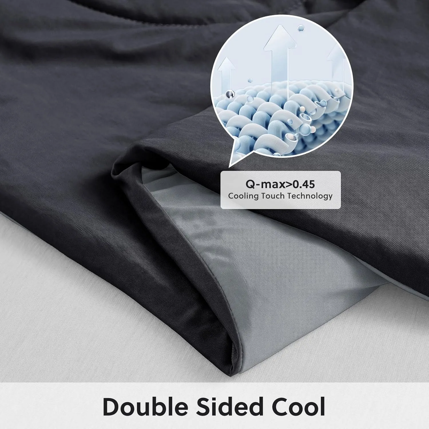 HOMFINE Cooling Comforter Japanese Double-Sided Cold Tech Fabric Cooling Blanket for Night Sweats Hot Sleepers, Q-Max 0.45 Soft Breathable Silky Smooth Lightweight Black Summer Comforter King