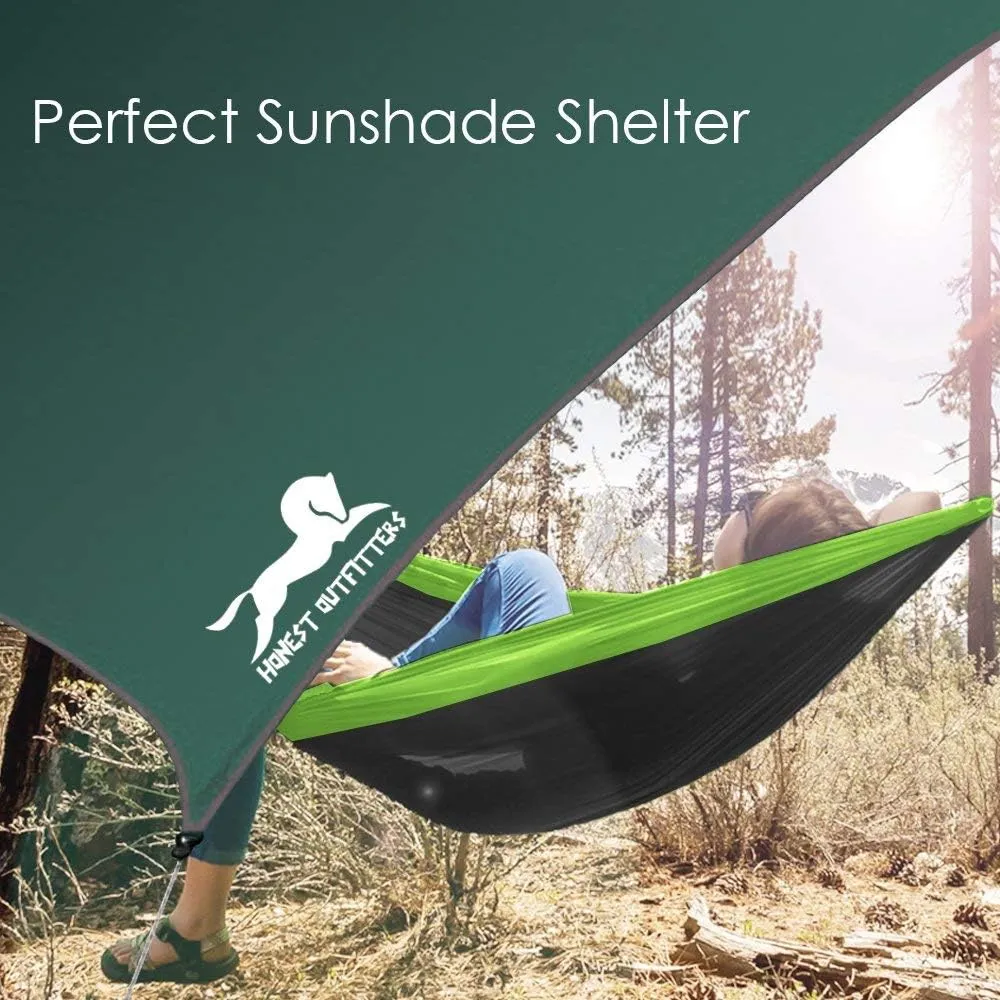 Honest Outfitters HEX waterproof Hammock Rain Fly lightweight Portable Tent Tarp,RIPSTOP NYLON XXL(12FT X 9 FT 6IN) Sunshade Shelter for Camping,Backpacking,Hiking, Easy setup include 6 Stakes&Cordage