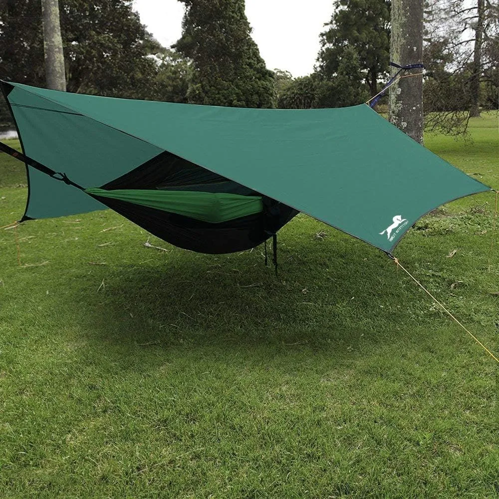 Honest Outfitters HEX waterproof Hammock Rain Fly lightweight Portable Tent Tarp,RIPSTOP NYLON XXL(12FT X 9 FT 6IN) Sunshade Shelter for Camping,Backpacking,Hiking, Easy setup include 6 Stakes&Cordage