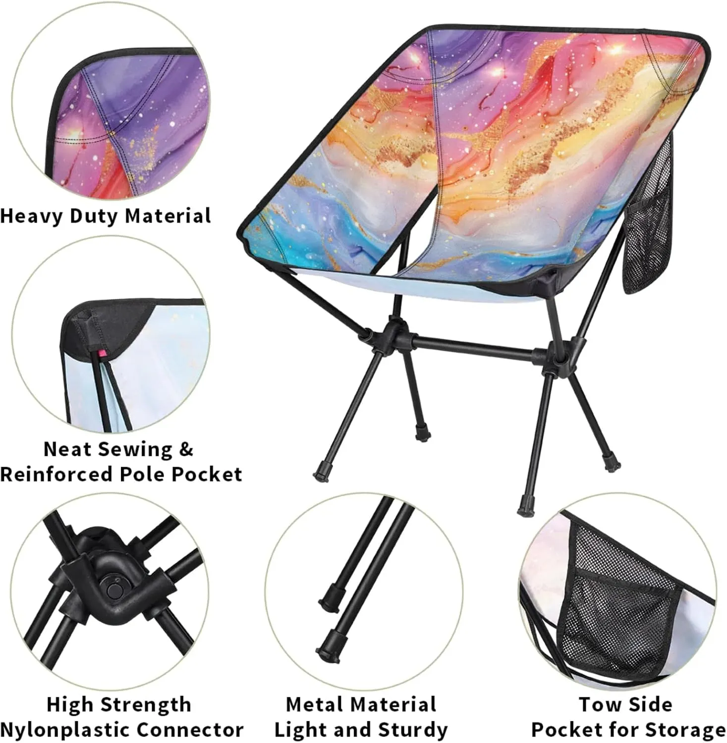 Honeybaby Folding Camping Chair Colorful Marble Pattern Camping Chairs Lightweight Portable Chair Outdoor Foldable Chairs for Camping Travel Picnic Beach Hiking