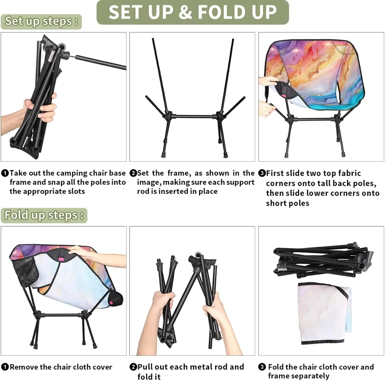 Honeybaby Folding Camping Chair Colorful Marble Pattern Camping Chairs Lightweight Portable Chair Outdoor Foldable Chairs for Camping Travel Picnic Beach Hiking