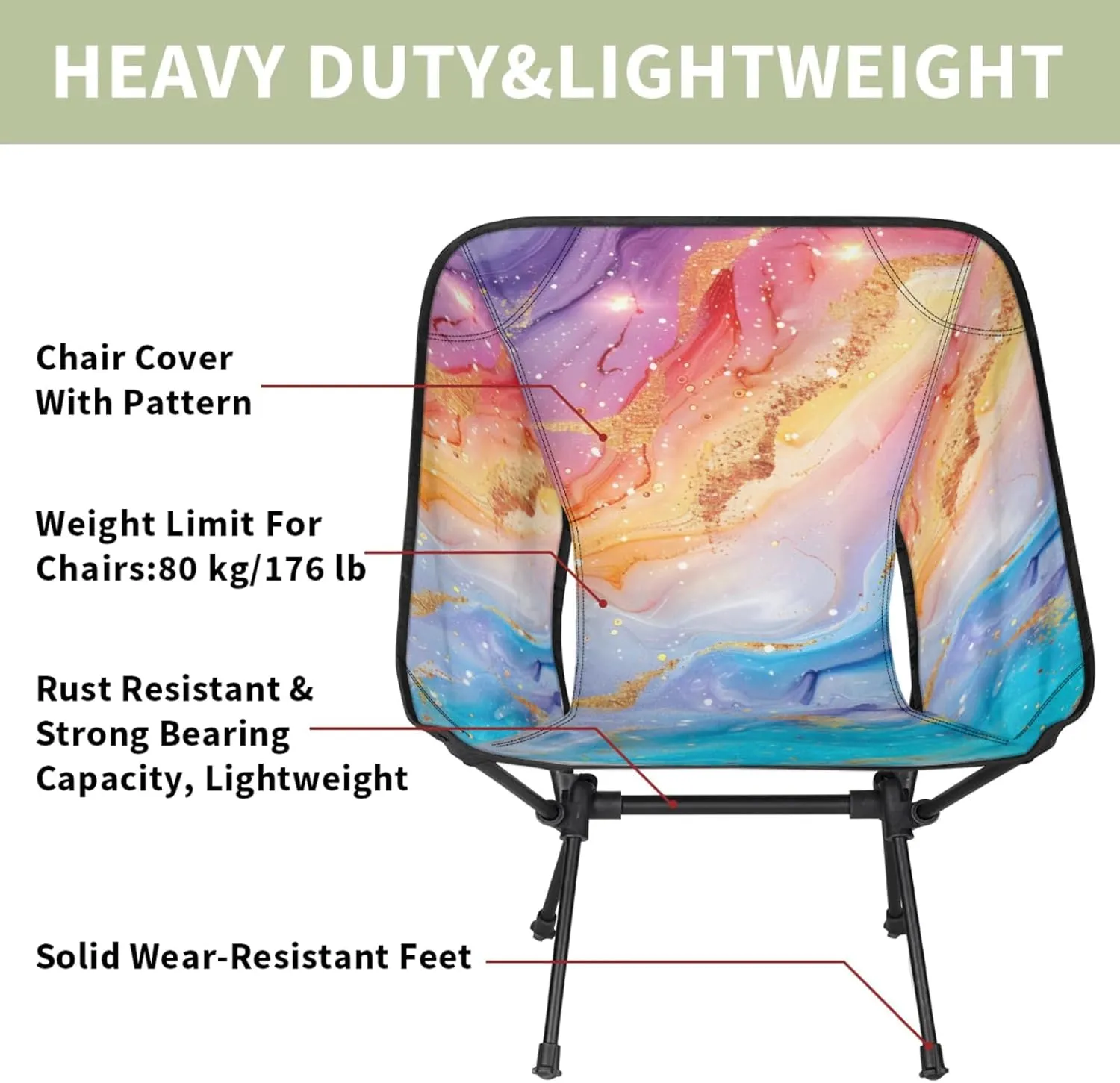 Honeybaby Folding Camping Chair Colorful Marble Pattern Camping Chairs Lightweight Portable Chair Outdoor Foldable Chairs for Camping Travel Picnic Beach Hiking
