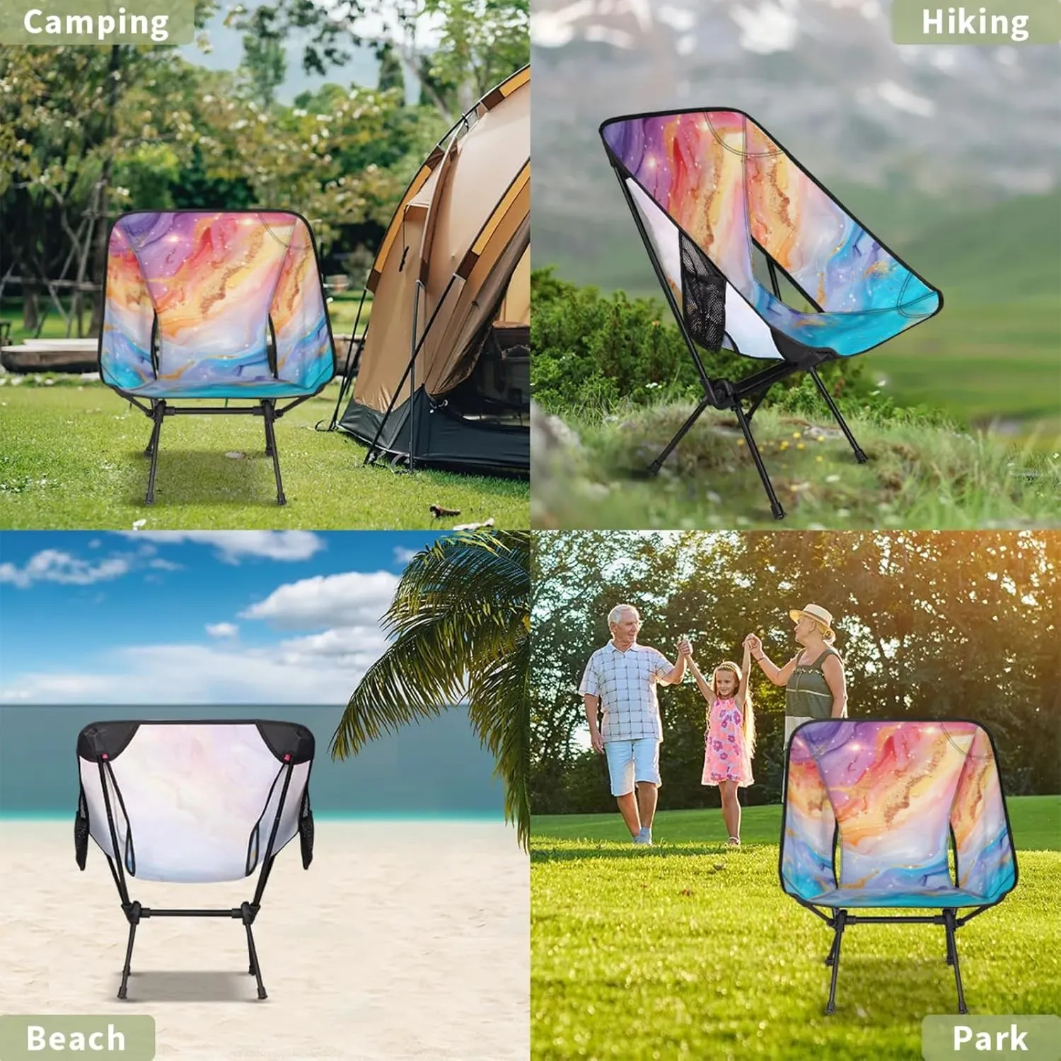 Honeybaby Folding Camping Chair Colorful Marble Pattern Camping Chairs Lightweight Portable Chair Outdoor Foldable Chairs for Camping Travel Picnic Beach Hiking