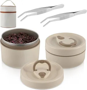 Honeydak 2 Pcs Fishing Bait Container Stainless Steel Insulated Live Bait Storage with a Handbag and 2 Tweezers Worm Bait Holder Storage Box to Keeps Bait Fresh and Alive