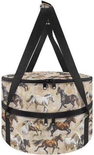 Horse Pie Carrier with Lid and Handle 9x13 Round Insulated Coolers with Zipper Collapsible Casserole Carrier for Potluck Parties Picnic