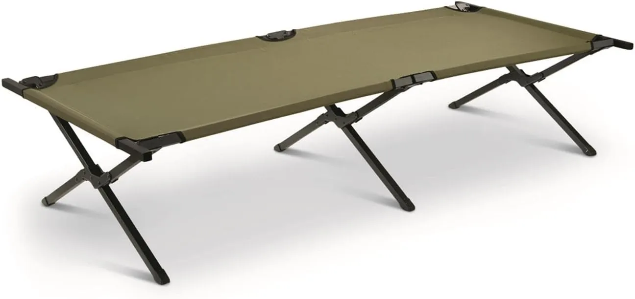 HQ ISSUE Camping Cot for Adults, Heavy-Duty Comfortable Military Army Style Portable Folding Sleeping Camp Tent Bed with Carry Bag, 225-lb Capacity