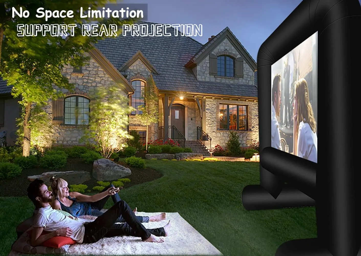 HuaKastro 16 FT Outdoor Inflatable Projector Screen – One-Piece Design, Easy Setup Blow-Up Screen with Quiet Fan, Perfect for Backyard Movie Nights & Events (Stable Base)