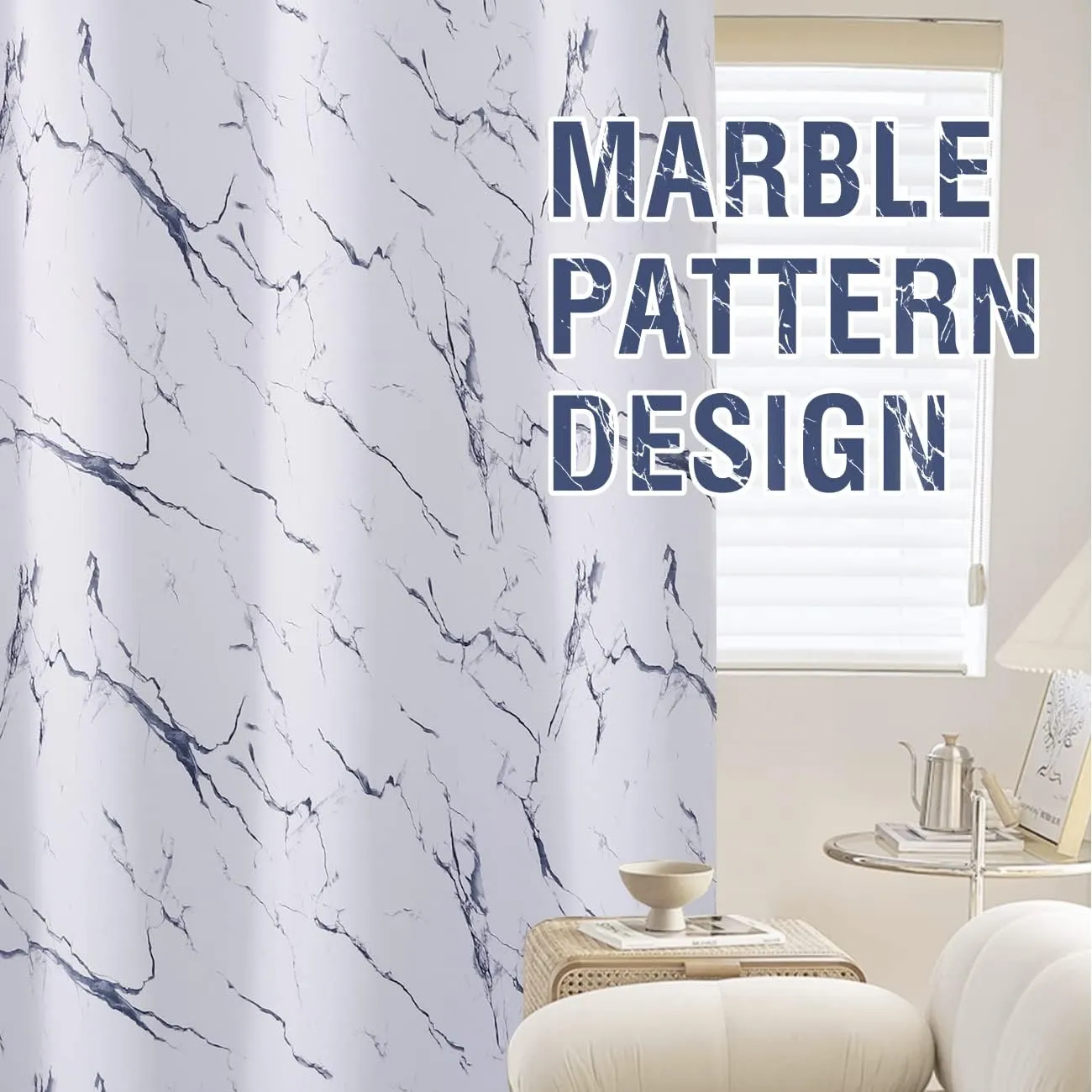 H.VERSAILTEX 100% Blackout Curtains 63 inch Length 2 Panels Set Marble Designs Printed Drapes Thermal Curtains for Bedroom with Black Liner Sound Proof Curtains, Dark Blue