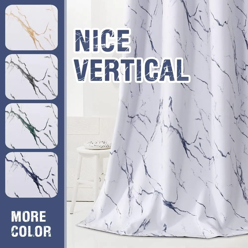 H.VERSAILTEX 100% Blackout Curtains 63 inch Length 2 Panels Set Marble Designs Printed Drapes Thermal Curtains for Bedroom with Black Liner Sound Proof Curtains, Dark Blue
