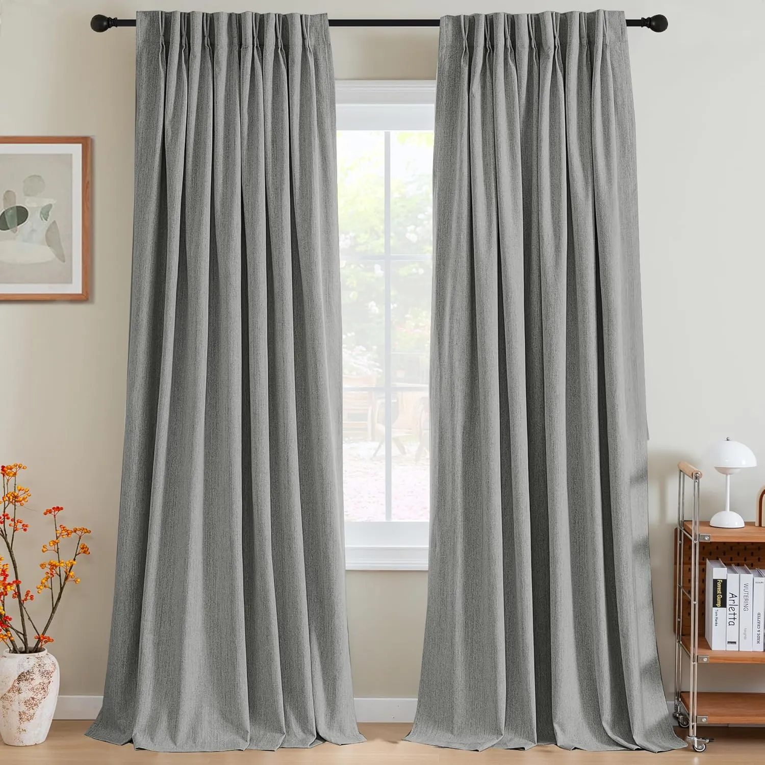 H.VERSAILTEX Pinch Pleated Full Blackout Curtains Linen Blended Chenille Blackout Curtains 84 inch Length 2 Panels Set Thermal Insulated Farmhouse Neutral Track Drapes with Hooks, Heather Dove Gray