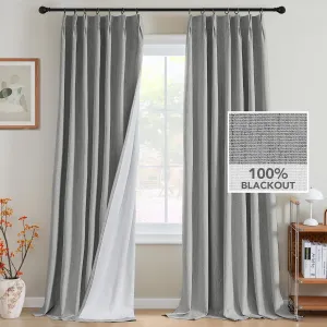 H.VERSAILTEX Pinch Pleated Full Blackout Curtains Linen Blended Chenille Blackout Curtains 84 inch Length 2 Panels Set Thermal Insulated Farmhouse Neutral Track Drapes with Hooks, Heather Dove Gray