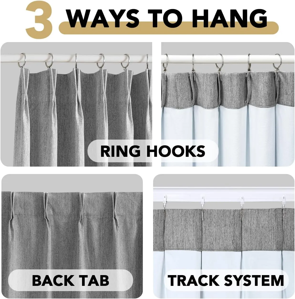 H.VERSAILTEX Pinch Pleated Full Blackout Curtains Linen Blended Chenille Blackout Curtains 84 inch Length 2 Panels Set Thermal Insulated Farmhouse Neutral Track Drapes with Hooks, Heather Dove Gray