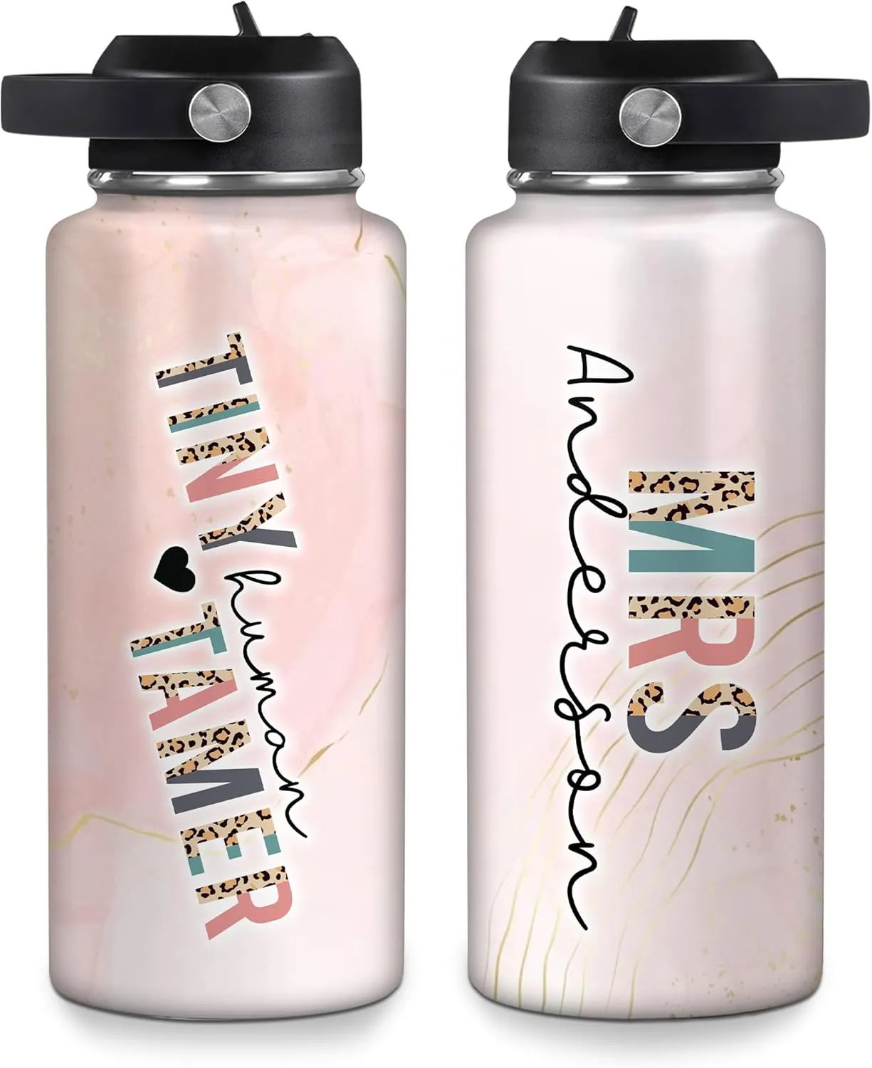 Hyturtle Personalized Teacher Water Bottle - Travel Insulated Stainless Steel Bottle with LeakProof Lid 18oz 32oz - Teacher Appreciation Gift from Students for Birthday Back to School End of Year