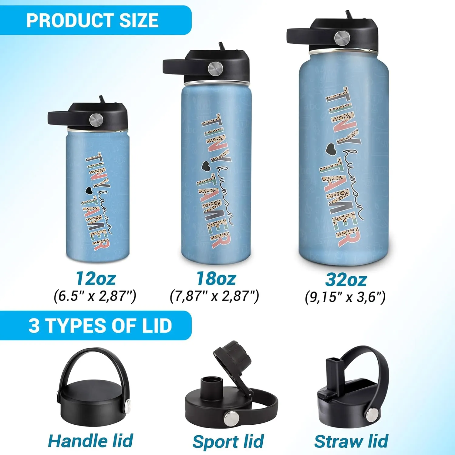Hyturtle Personalized Teacher Water Bottle - Travel Insulated Stainless Steel Bottle with LeakProof Lid 18oz 32oz - Teacher Appreciation Gift from Students for Birthday Back to School End of Year