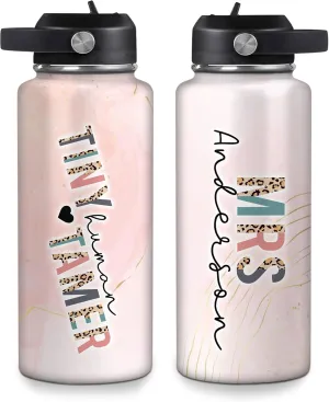 Hyturtle Personalized Teacher Water Bottle - Travel Insulated Stainless Steel Bottle with LeakProof Lid 18oz 32oz - Teacher Appreciation Gift from Students for Birthday Back to School End of Year