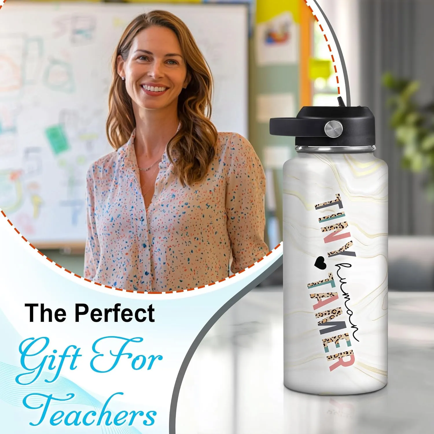 Hyturtle Personalized Teacher Water Bottle - Travel Insulated Stainless Steel Bottle with LeakProof Lid 18oz 32oz - Teacher Appreciation Gift from Students for Birthday Back to School End of Year