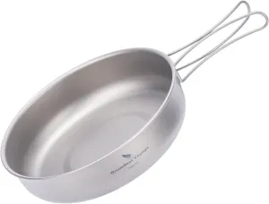 iBasingo 18cm Camping Frying Pan Titanium Skillet Saucepan Outdoor Cookware Lightweight Griddle Portable Plate with Foldable Handle Travel Picnic Hiking Backpacking Cooking Kit for 1 Person Ti2063C