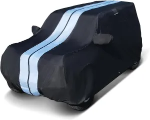 iCarCover Premium Plus SUV Car Cover - Waterproof All Weather Rain Snow UV Protection, Excursion, Navigator L, Escalade ESV, Suburban, Yukon XL, Size S58 (See Size Chart) Stripe - Black/Gray