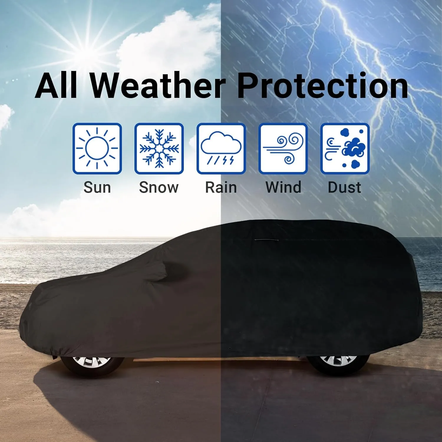 iCarCover Premium Plus SUV Car Cover - Waterproof All Weather Rain Snow UV Protection, Excursion, Navigator L, Escalade ESV, Suburban, Yukon XL, Size S58 (See Size Chart) Stripe - Black/Gray