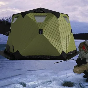 Ice Fishing Shelter Portable Ice Fishing Tent with Stove Jack and Floor, 420D Insulated Layer Ice Shanty Hexagon Ice Huts (Size:260X260X170cm)